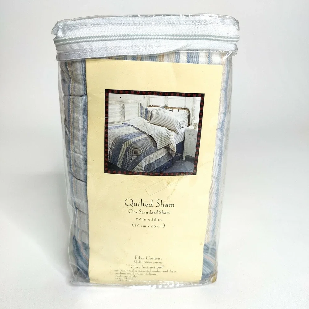 Woolrich Striped Standard Quilted Pillow‎ Sham Blue White Gold 20 x 26 (1)
